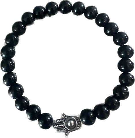 Count Your Blessings Mens Black Obsidian bracelet with Hamsa
