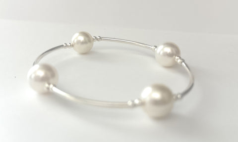 Blessings Bracelet White Pearl 12 MM- Larger Size 8" Wrists
