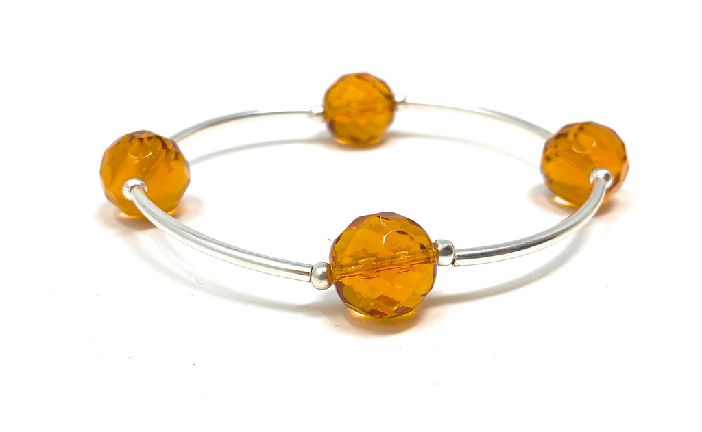 Count Your Blessings Birthstone Bracelet, Faceted Czech Citrine 12 mm Glass Beads