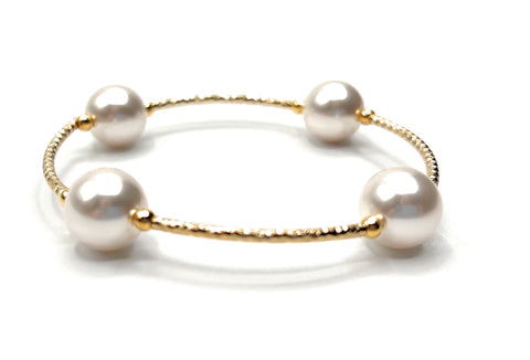 NEW Gold Count Your Blessings Diamond Cut White Swarovski Pearl Bracelet