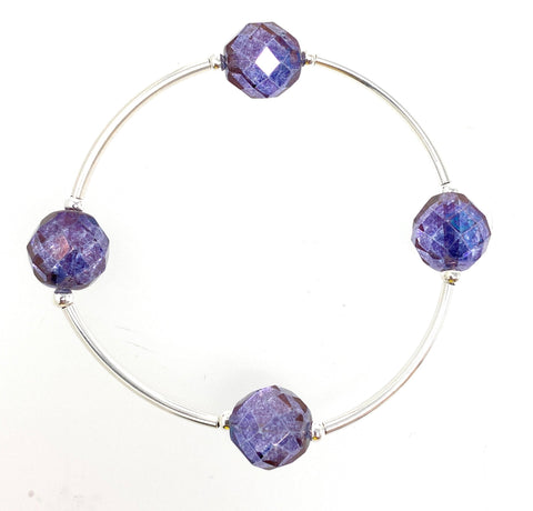 Count Your Blessings Bracelet, Faceted Czech Purple  Glass Bead - 12 MM