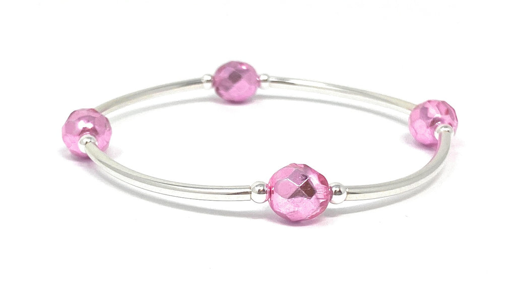 Count Your Blessings Birthstone Bracelet, Faceted Czech Metallic Pink 8 MM Glass Beads