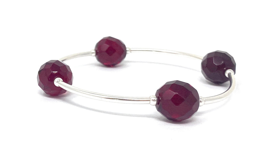 Count Your Blessings Birthstone Bracelet, Faceted Czech Garnet 12 mm Glass Beads