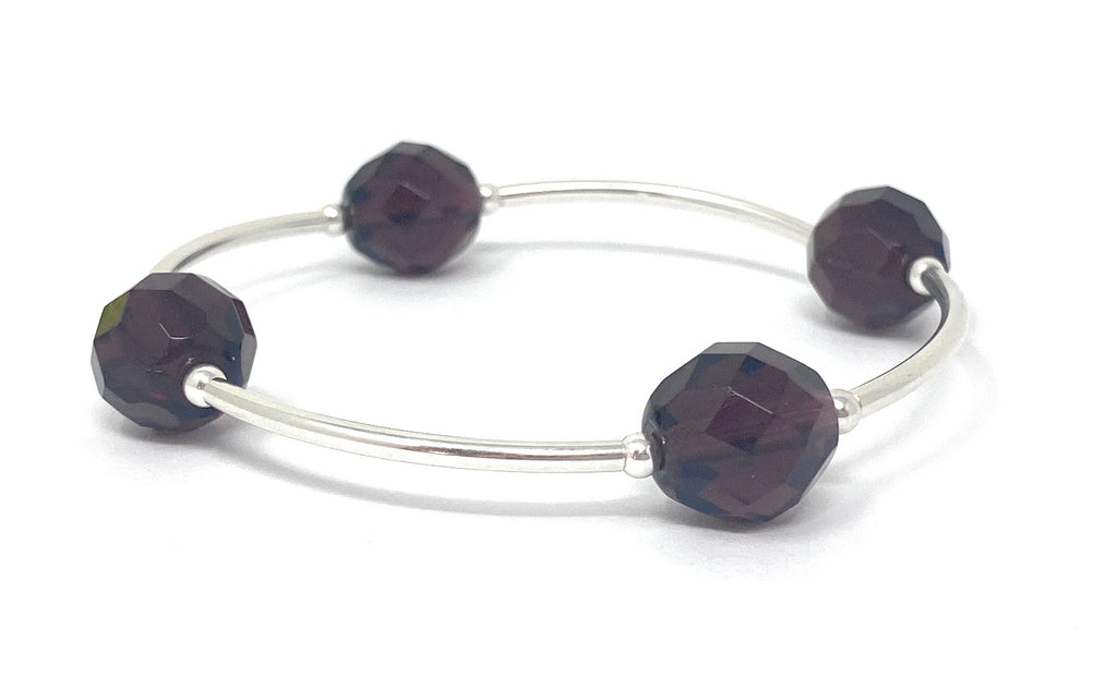 Count Your Blessings Birthstone Bracelet, Faceted Czech AMETHYST 12 mm Glass Beads