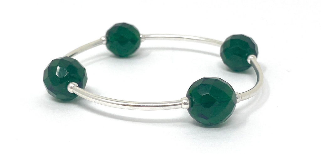 Count Your Blessings Birthstone Bracelet, Faceted Czech Emerald 12 mm Glass Beads