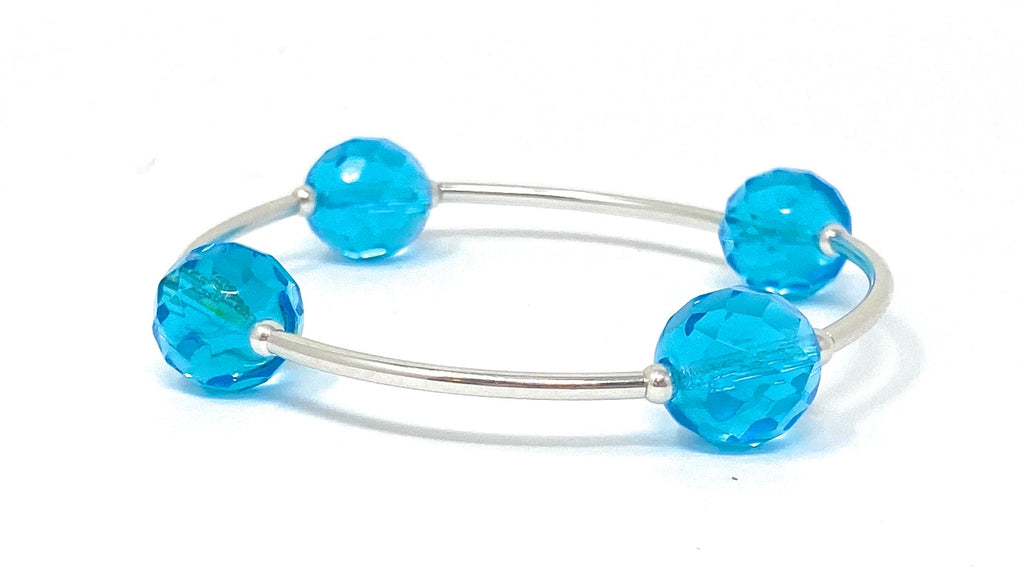 Count Your Blessings Birthstone Bracelet, Faceted Czech Blue Topaz 12 mm Glass Beads
