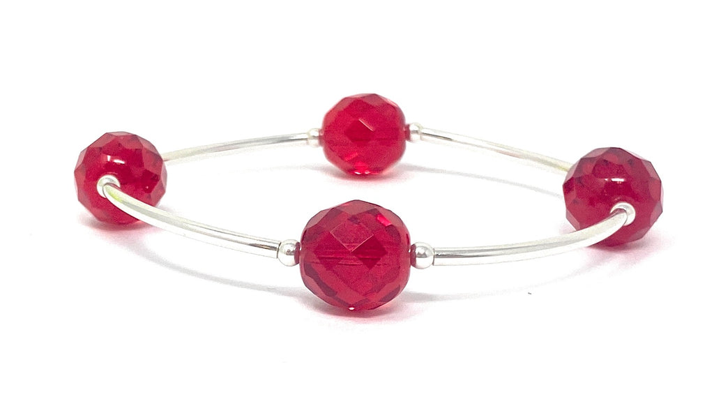 Count Your Blessings Birthstone Bracelet, Faceted Czech Ruby 12 MM Glass Beads