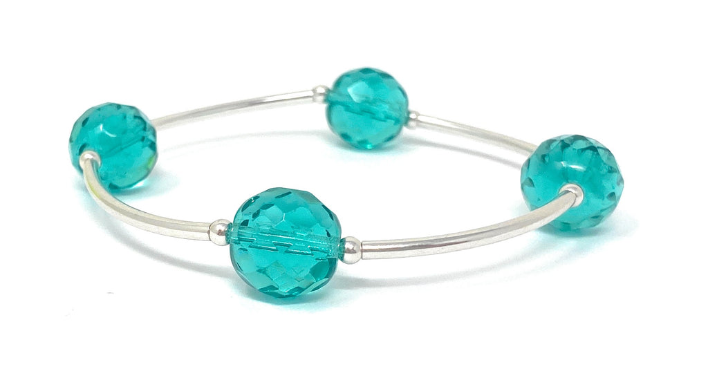 Count Your Blessings Birthstone Bracelet, Faceted Czech Lt. Aqua 12 mm Glass Beads