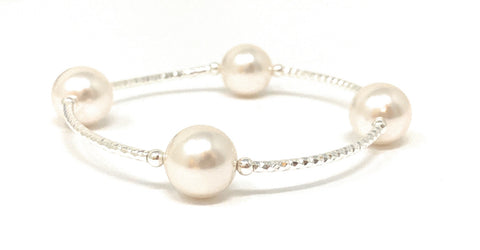 Count Your Blessings White Pearl Diamond Cut Tubes Bracelet
