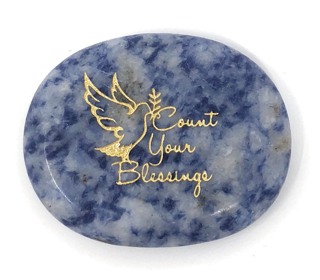 Count Your Blessings Blue Quartz Healing Stone, Worry Stone, Pocket Stone, Feel Good Stone