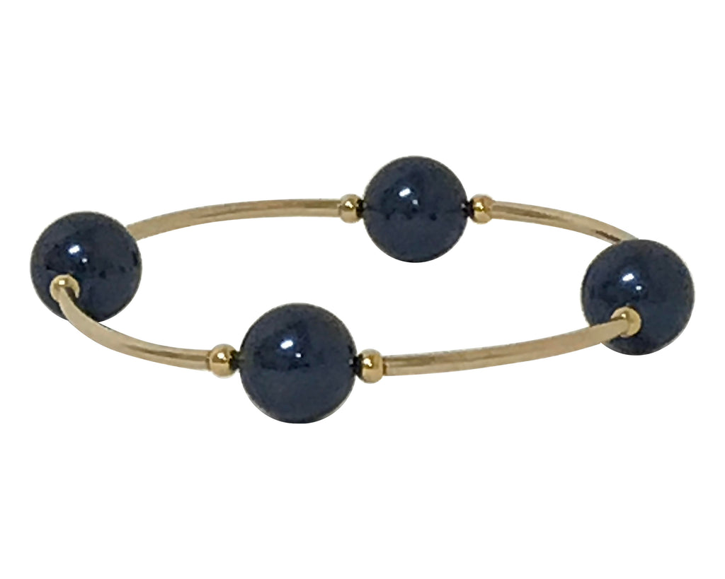 Count Your Blessings Gold & Navy Blue 12 MM Pearl Bracelet